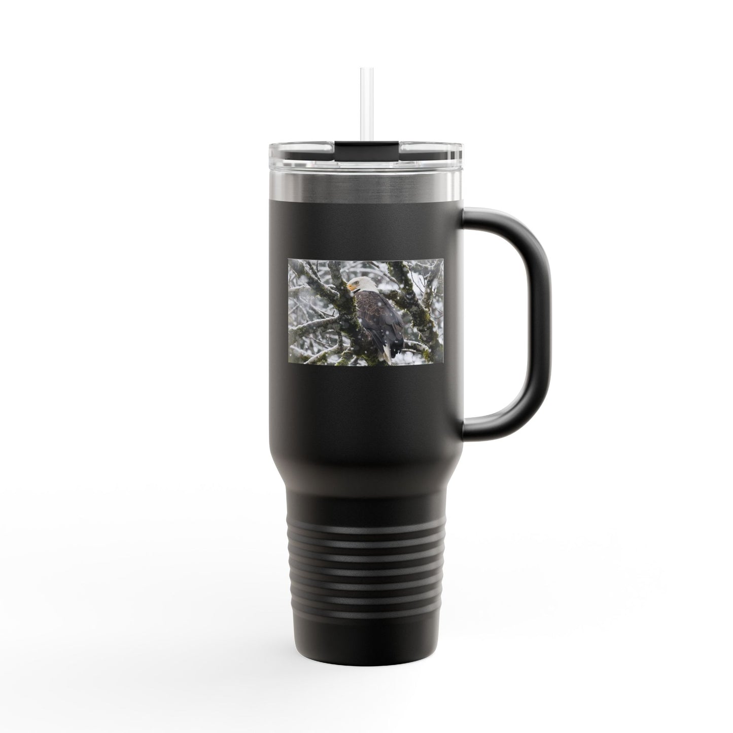 40oz Insulated Travel Mug with Snowy Owl Photo — Cold-Weather Wildlife Tumbler