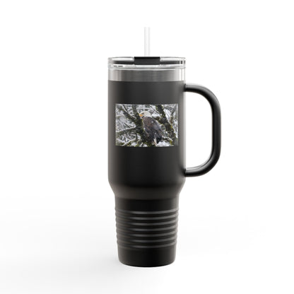 40oz Insulated Travel Mug with Snowy Owl Photo — Cold-Weather Wildlife Tumbler