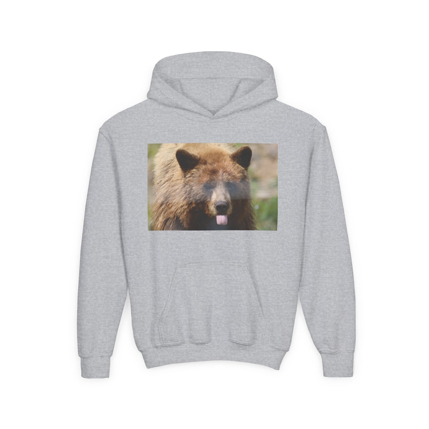 Youth Bear Hoodie — Cute Tongue-Out Bear Photo Kids Pullover