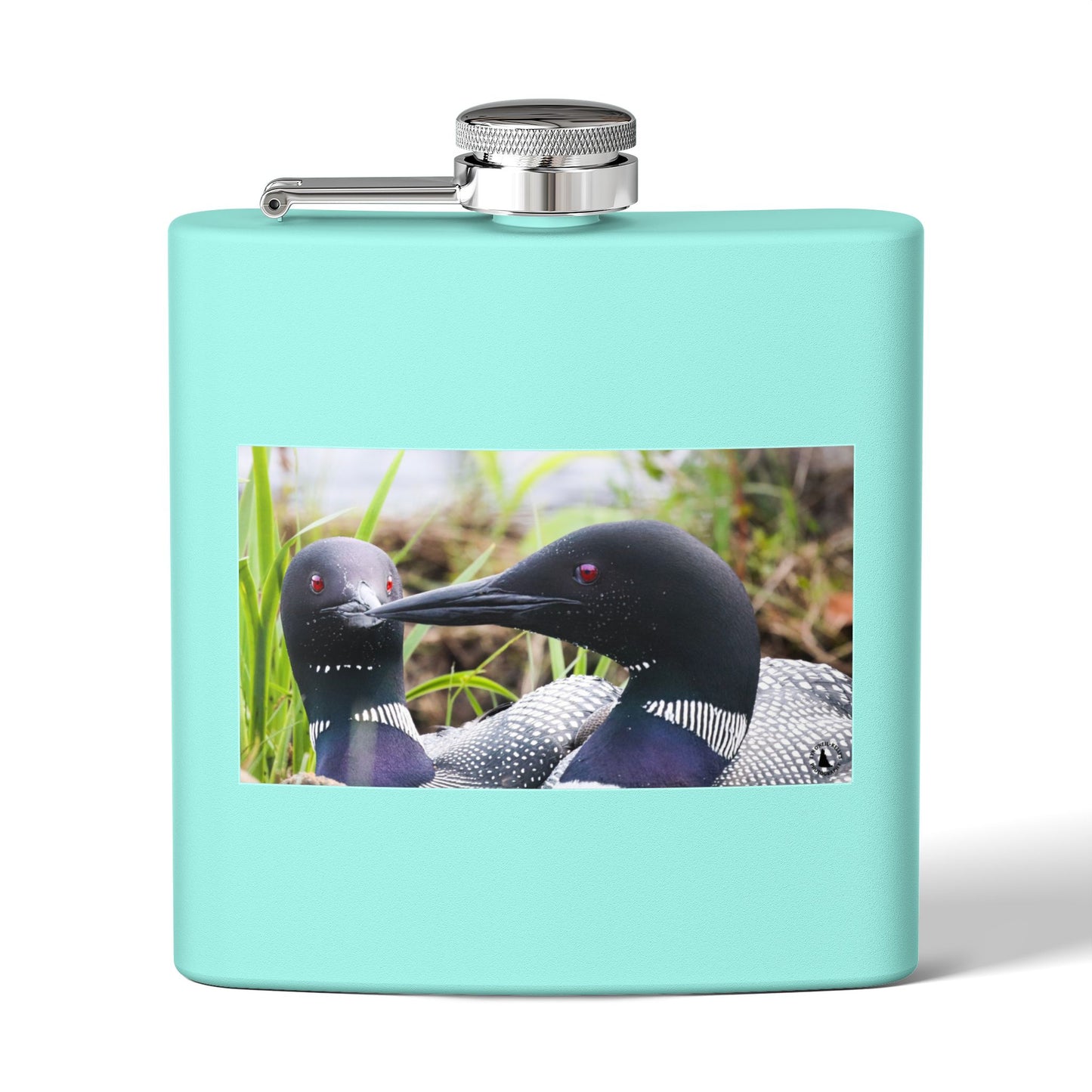 6oz Stainless Steel Flask — Loon Pair Nature Photo Flask for Outdoors & Gifts