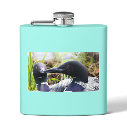 6oz Stainless Steel Flask — Loon Pair Nature Photo Flask for Outdoors & Gifts