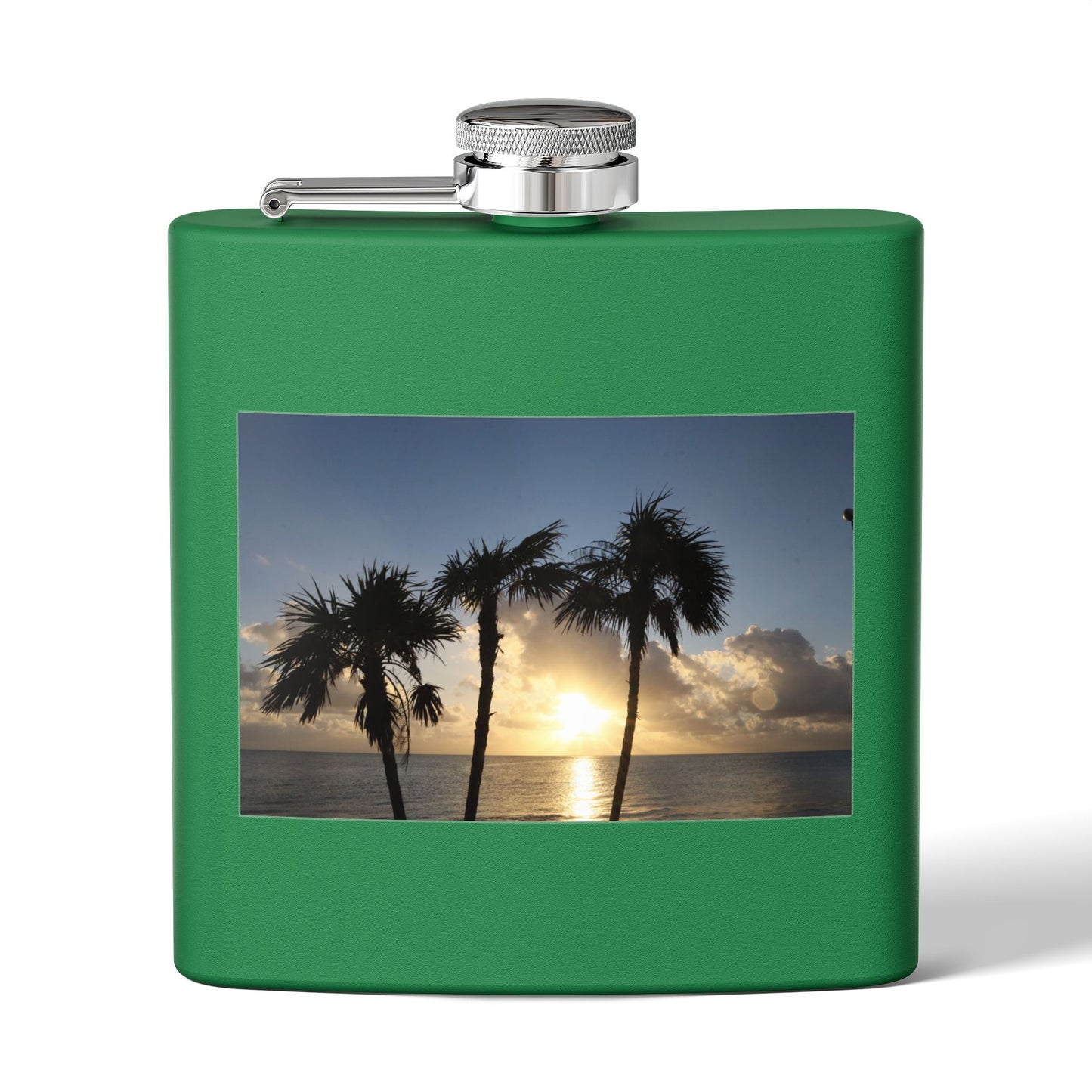 Sunset Palm Beach Flask — 6 oz Stainless Steel Travel Hip Flask