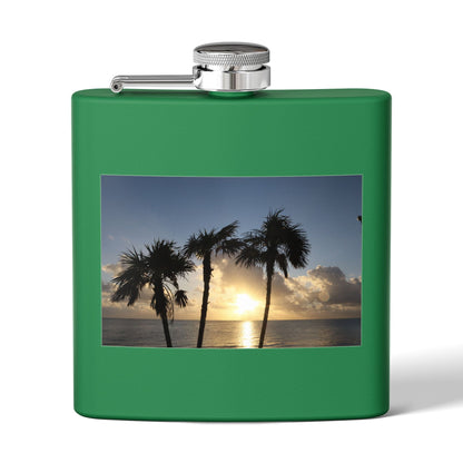 Sunset Palm Beach Flask — 6 oz Stainless Steel Travel Hip Flask