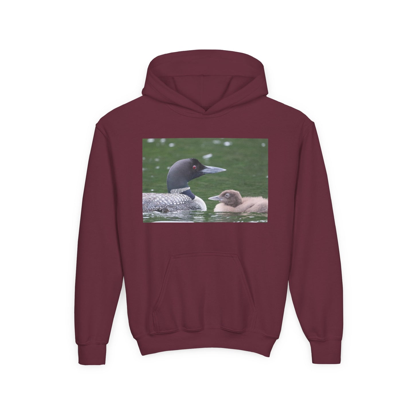 Youth Hoodie — Common Loon with Chick Nature Photo
