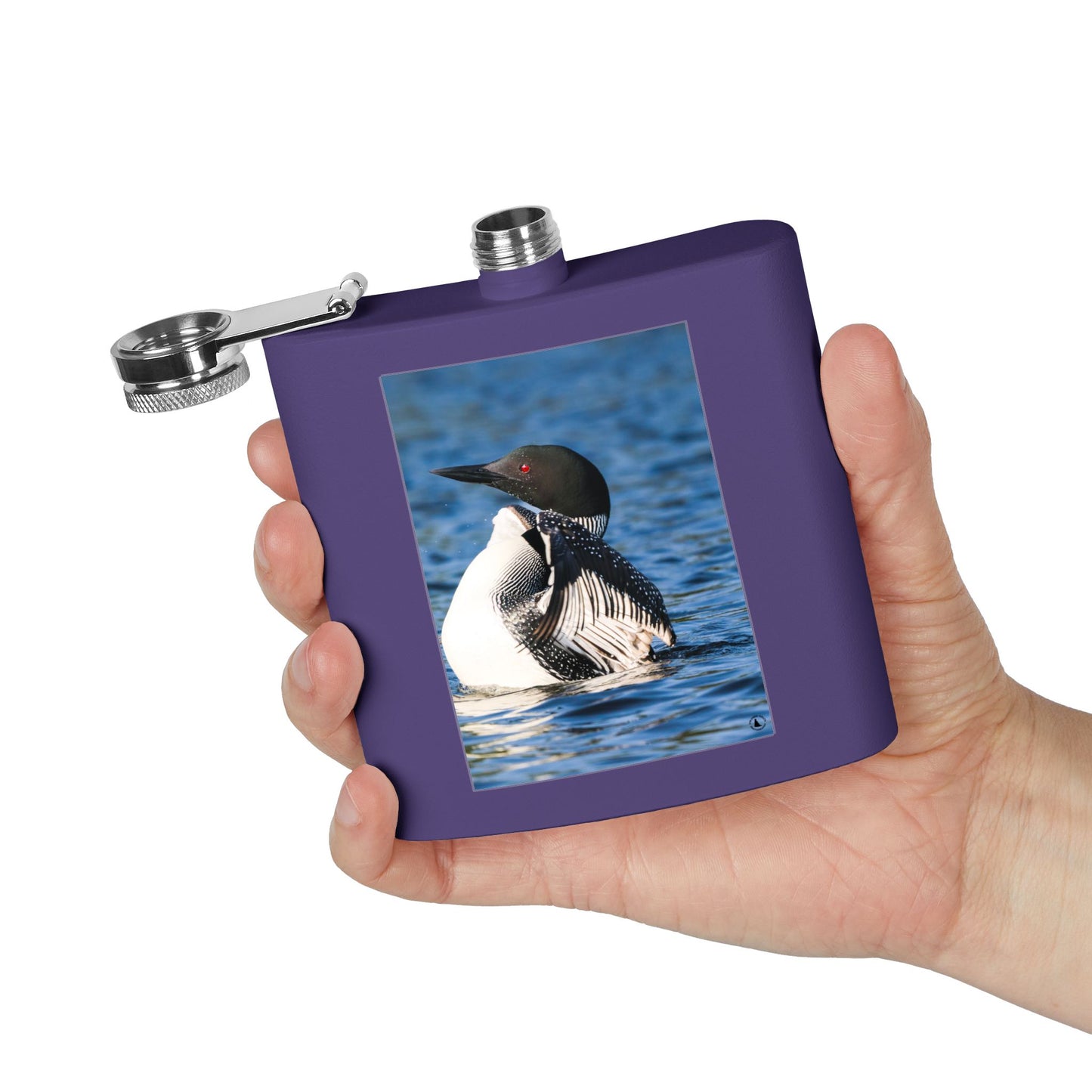 Loon Photo Stainless Steel Flask — 6oz Wildlife Waterfowl Hip Flask