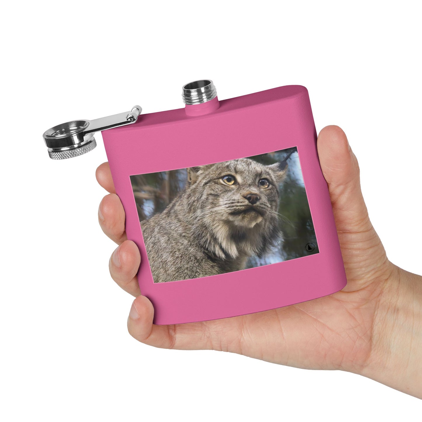 Lynx Portrait Stainless Steel Flask — 6oz Wildlife Gift for Outdoor Lovers