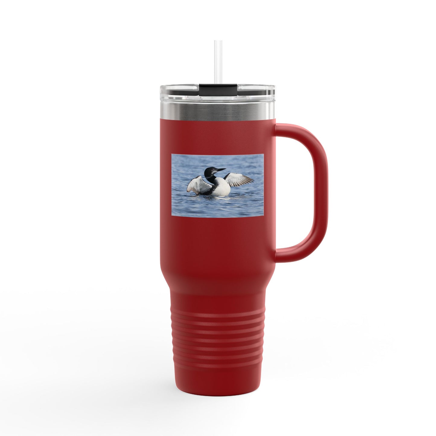 40oz Insulated Travel Mug with Loon Photo – Large Handle, Cold/Hot Beverage Tumbler