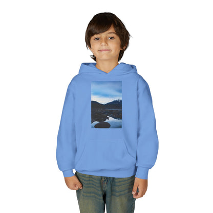 Youth Hoodie with Mountain Lake Photo Print — Nature Landscape Pullover