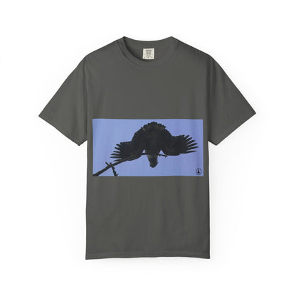 Aerial Raven: Black Wing Silhouette, Overhead Flight Perspectivephotography shirts