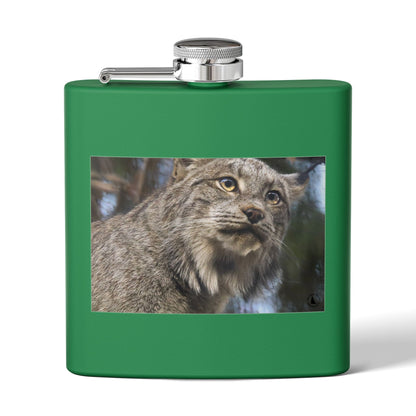 Lynx Portrait Stainless Steel Flask — 6oz Wildlife Gift for Outdoor Lovers