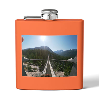 6oz Stainless Steel Flask with Mountain Suspension Bridge Photo — Outdoor Adventure Gift