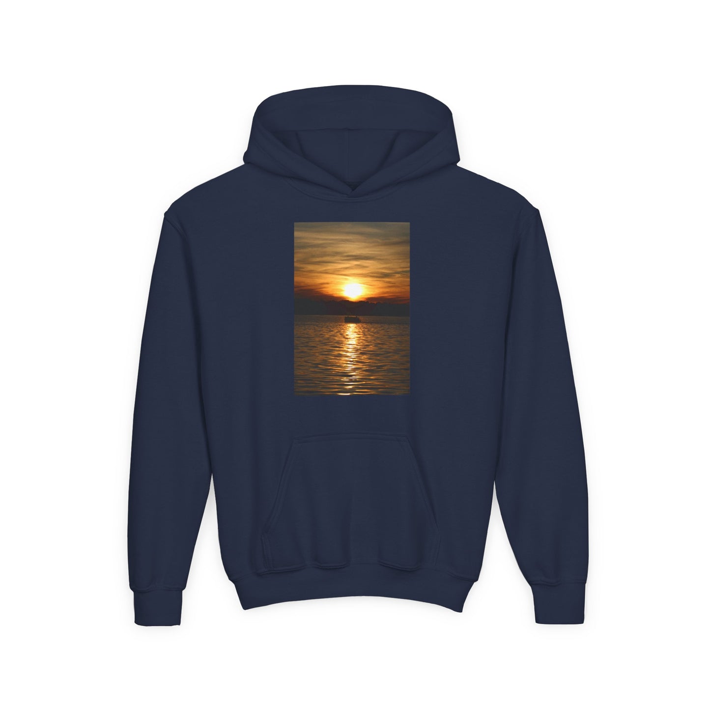 Youth Hoodie with Golden Sunset Photo - Beach Vibes Kids Pullover