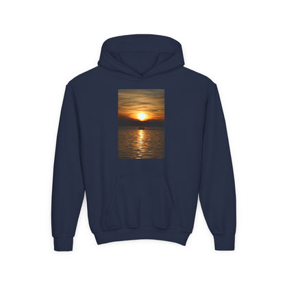 Youth Hoodie with Golden Sunset Photo - Beach Vibes Kids Pullover