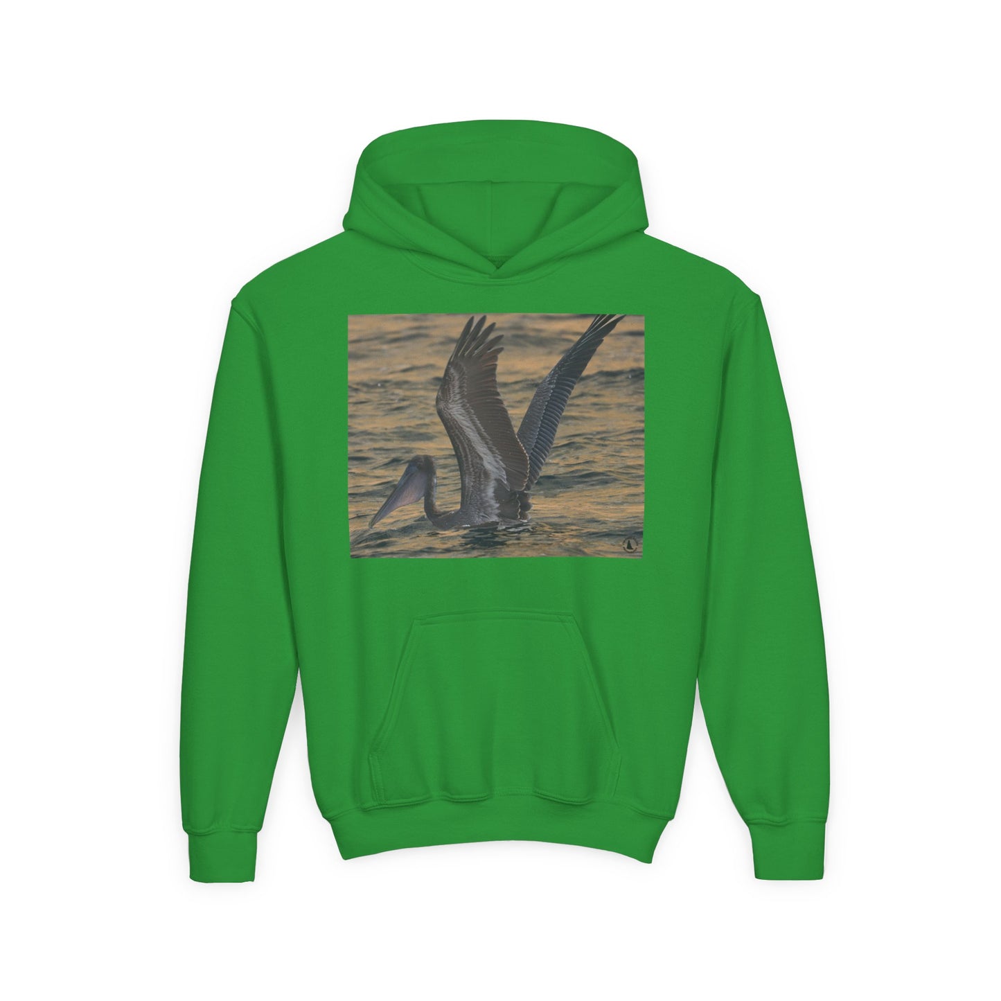 Youth Pelican Sunset Hoodie — Kids Beach Wildlife Pullover