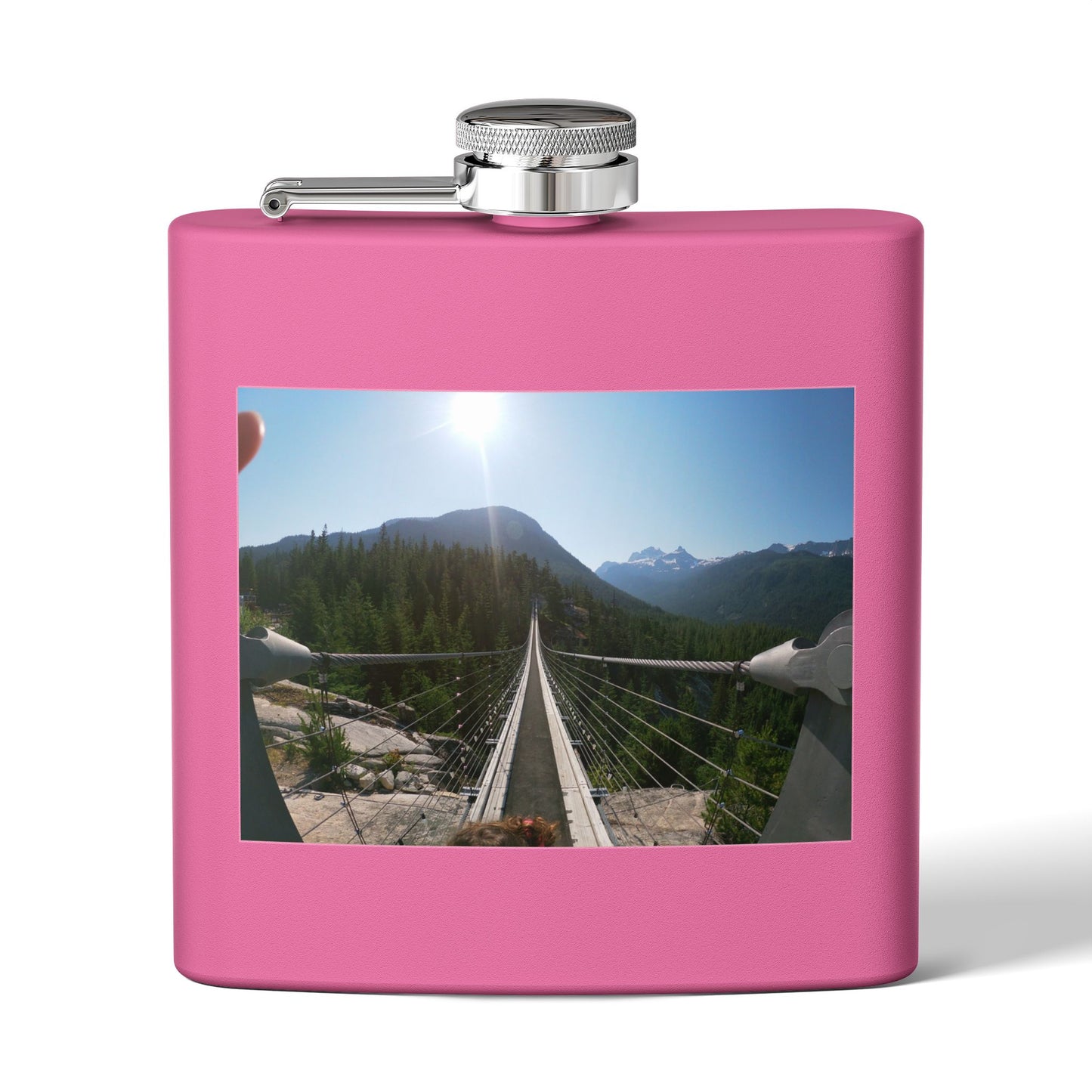 6oz Stainless Steel Flask with Mountain Suspension Bridge Photo — Outdoor Adventure Gift