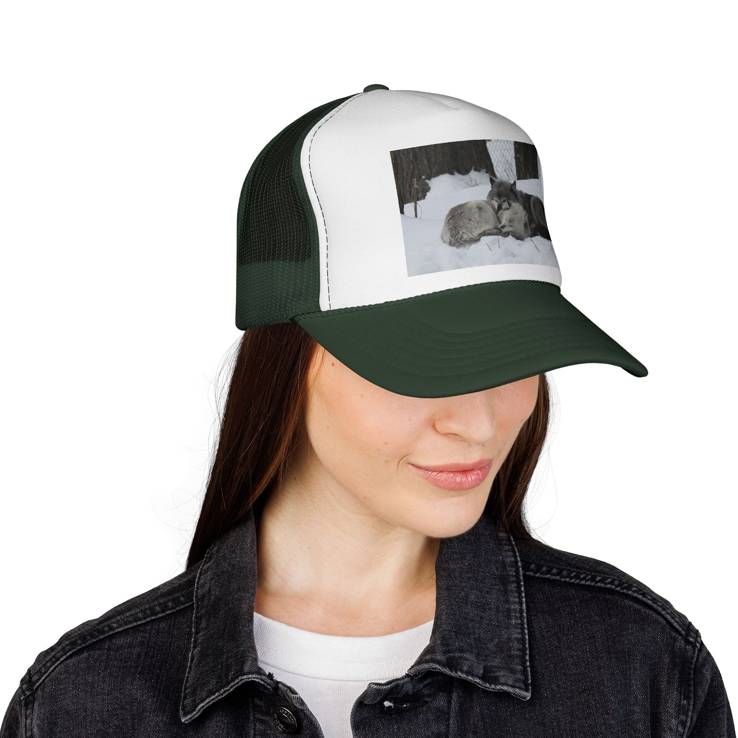 Wolf Pack Trucker Cap — Sleeping Wolves Winter Scene