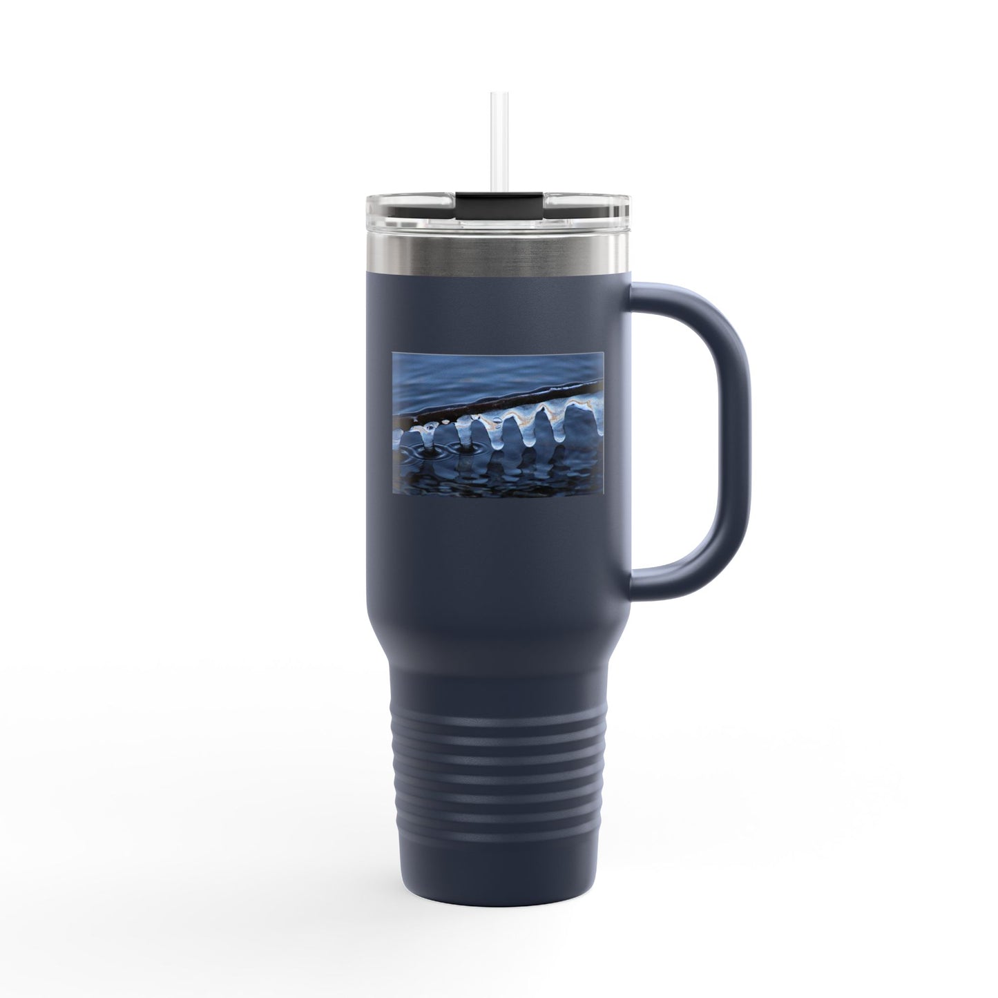 40oz Insulated Travel Mug — Ocean Wave Ice Photo Design, Large Stainless Steel Tumbler