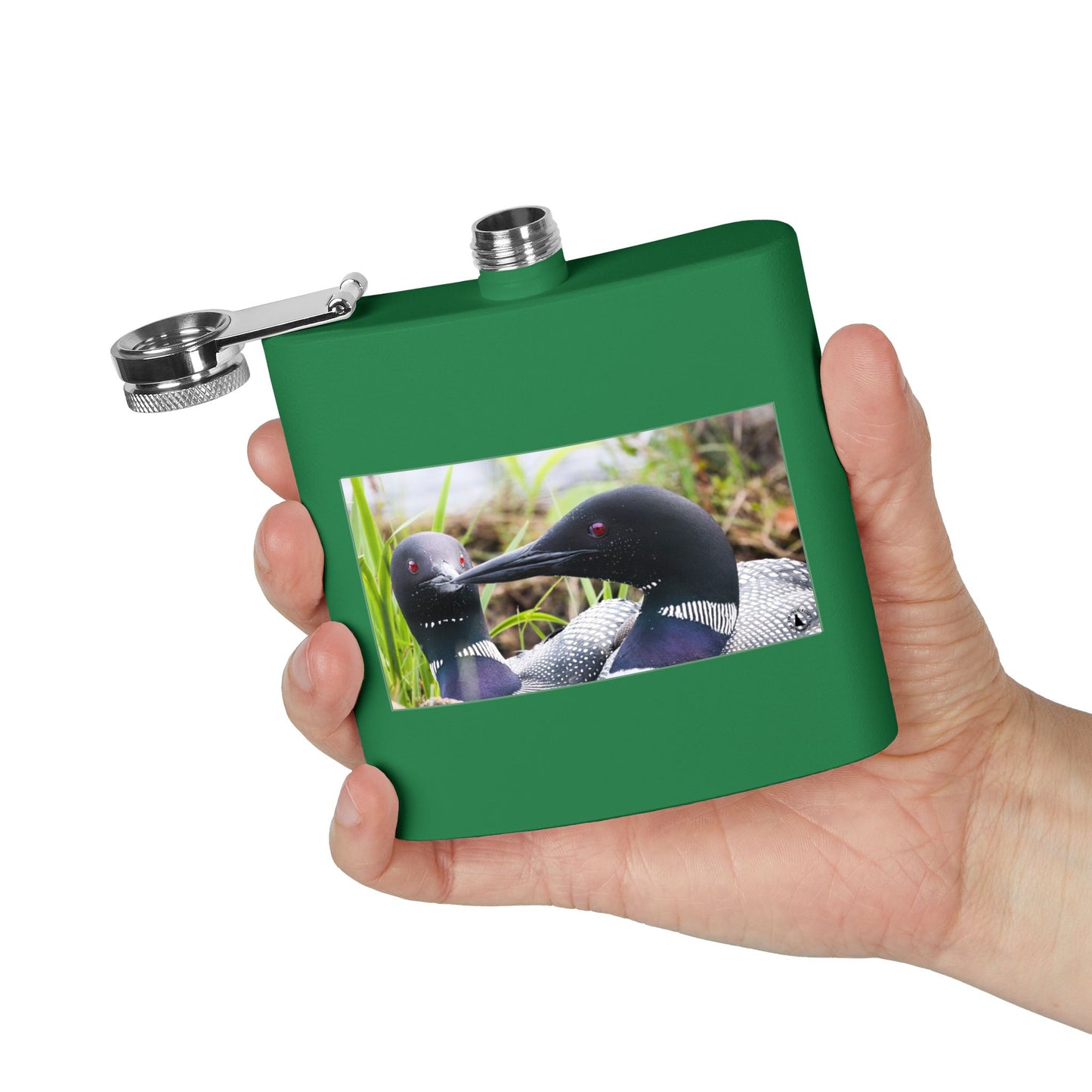 6oz Stainless Steel Flask — Loon Pair Nature Photo Flask for Outdoors & Gifts