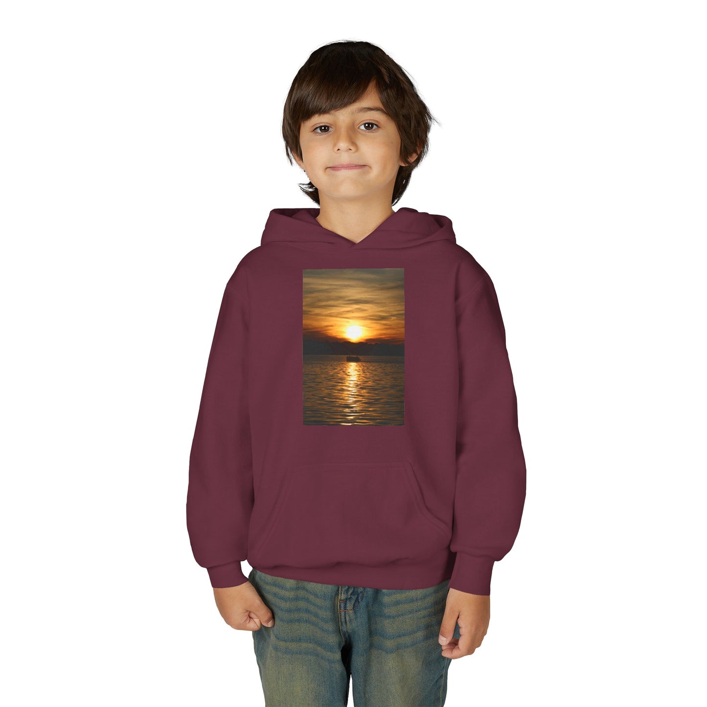 Youth Hoodie with Golden Sunset Photo - Beach Vibes Kids Pullover
