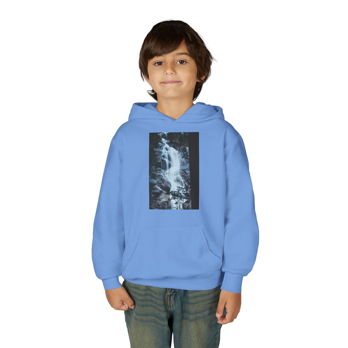 Youth Waterfall Hoodie — Scenic Nature Graphic Sweatshirt