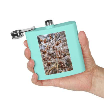 6oz Stainless Steel Flask with Frosted Berries Photo — Winter Nature Pocket Flask