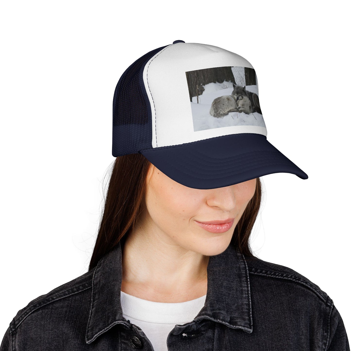 Wolf Pack Trucker Cap — Sleeping Wolves Winter Scene