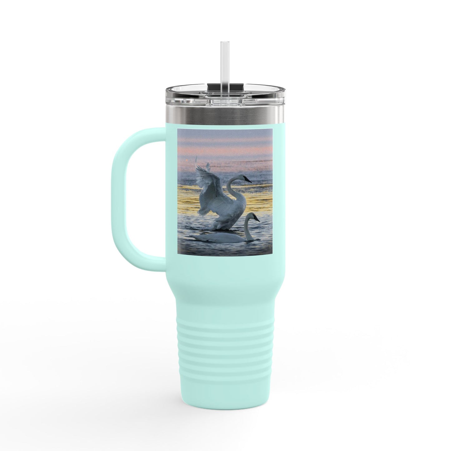 40oz Insulated Travel Mug — Swans at Sunrise Scenic Drink Tumbler