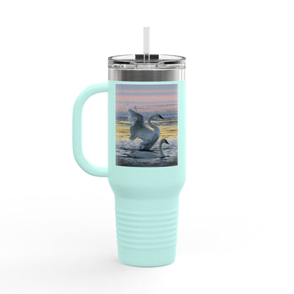 40oz Insulated Travel Mug — Swans at Sunrise Scenic Drink Tumbler