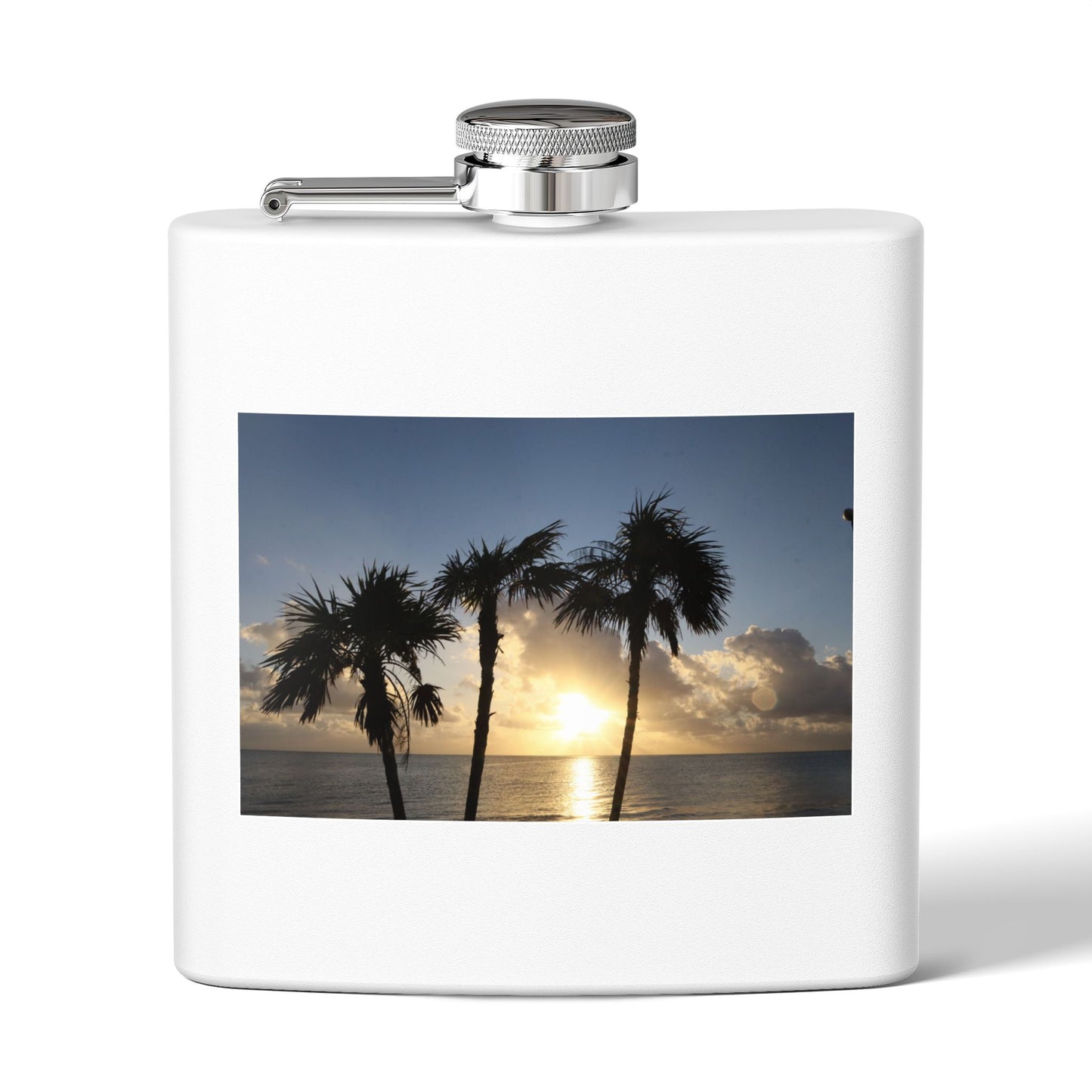 Sunset Palm Beach Flask — 6 oz Stainless Steel Travel Hip Flask