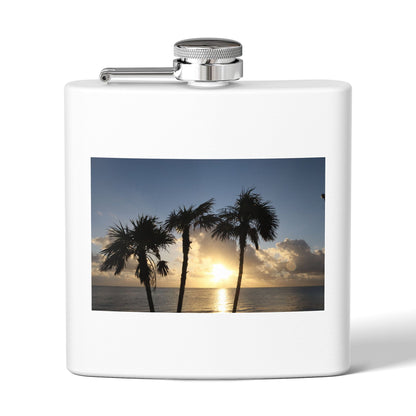 Sunset Palm Beach Flask — 6 oz Stainless Steel Travel Hip Flask
