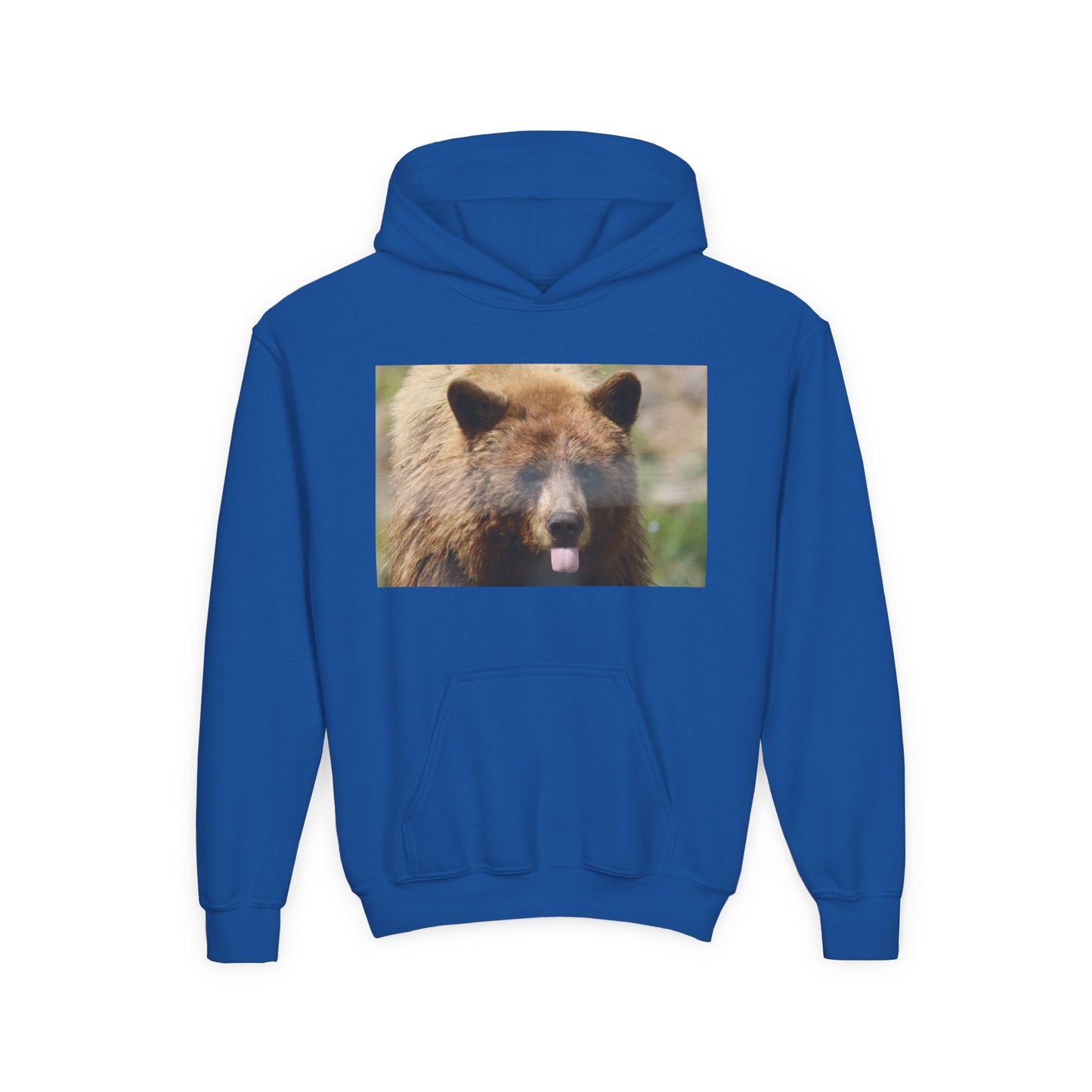Youth Bear Hoodie — Cute Tongue-Out Bear Photo Kids Pullover