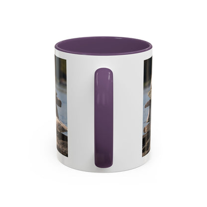 Seaside Rock Cairn Accent Coffee Mug — Coastal Bird & Stacked Stones Photo (11/15oz)