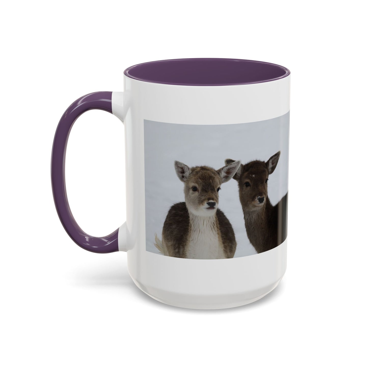 Deer Pair Accent Coffee Mug — Cute Winter Wildlife Ceramic Mug (11/15oz)