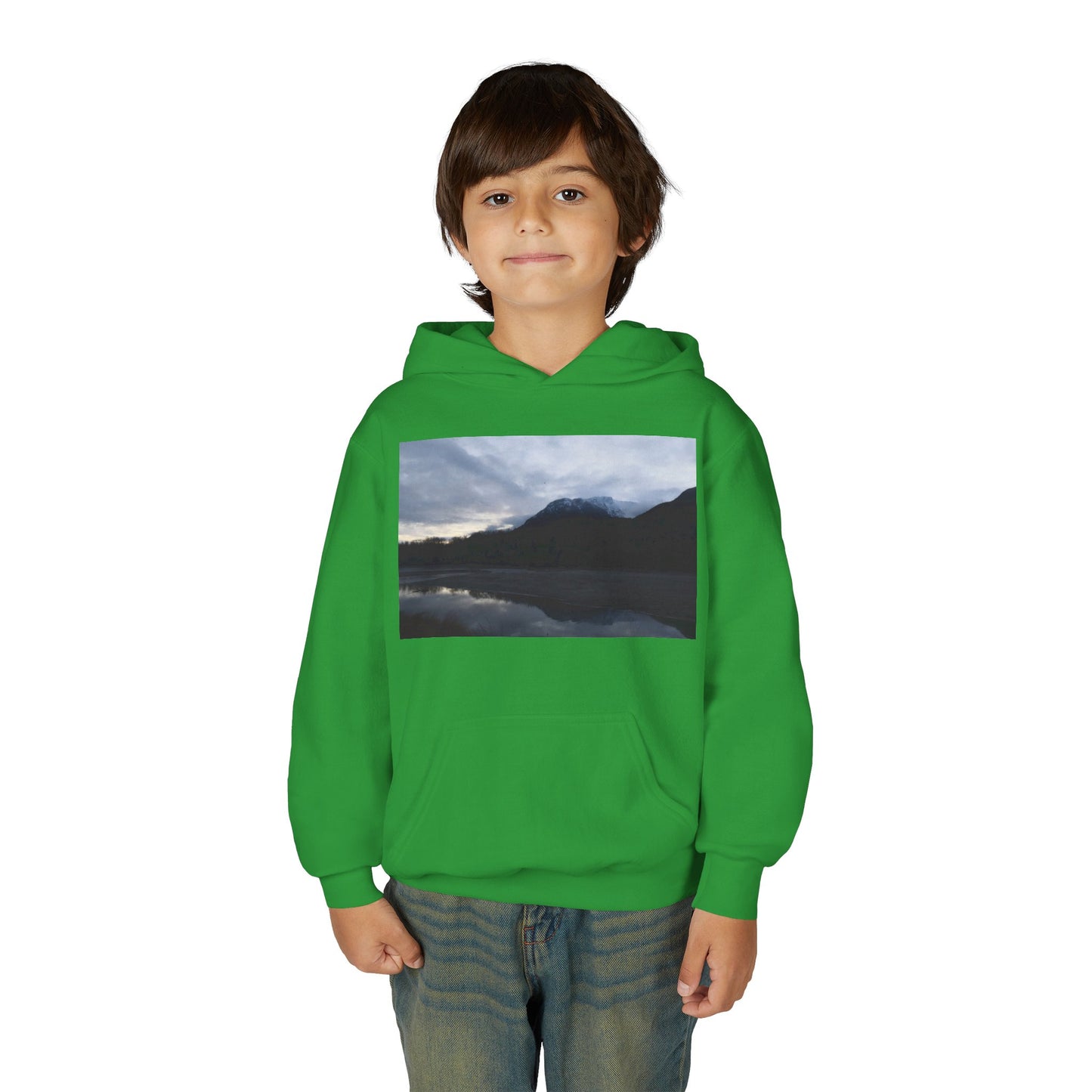 Youth Hoodie with Serene Mountain Lake Photo - Cozy Outdoor Nature Pullover