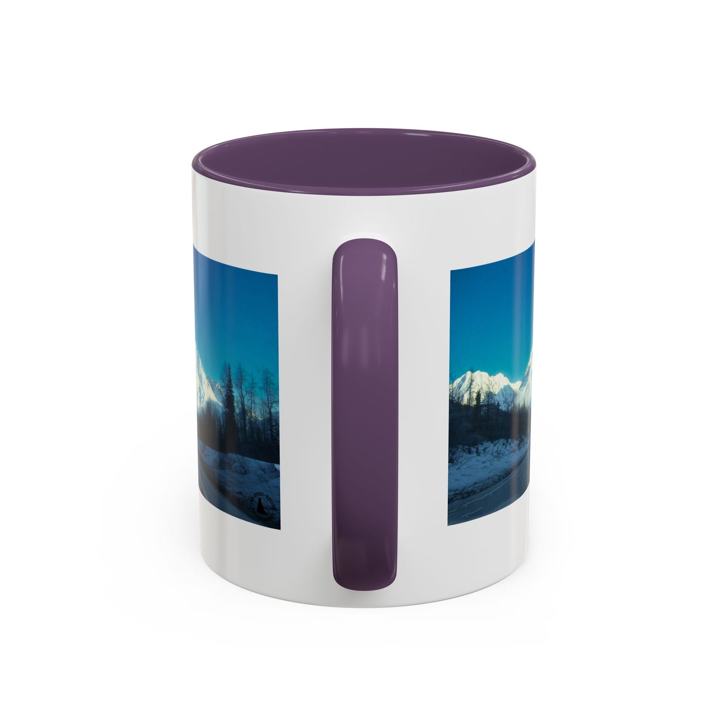 Scenic Mountain Panorama Accent Coffee Mug — Snowy Peaks Travel Coffee Cup (11/15 oz)