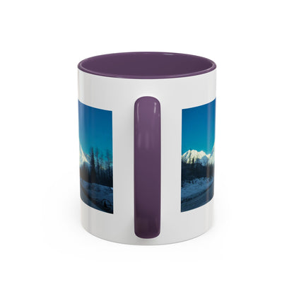 Scenic Mountain Panorama Accent Coffee Mug — Snowy Peaks Travel Coffee Cup (11/15 oz)