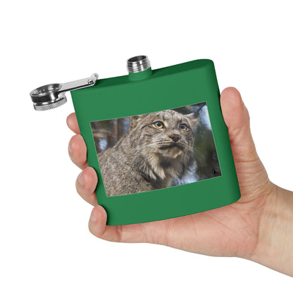 Lynx Portrait Stainless Steel Flask — 6oz Wildlife Gift for Outdoor Lovers