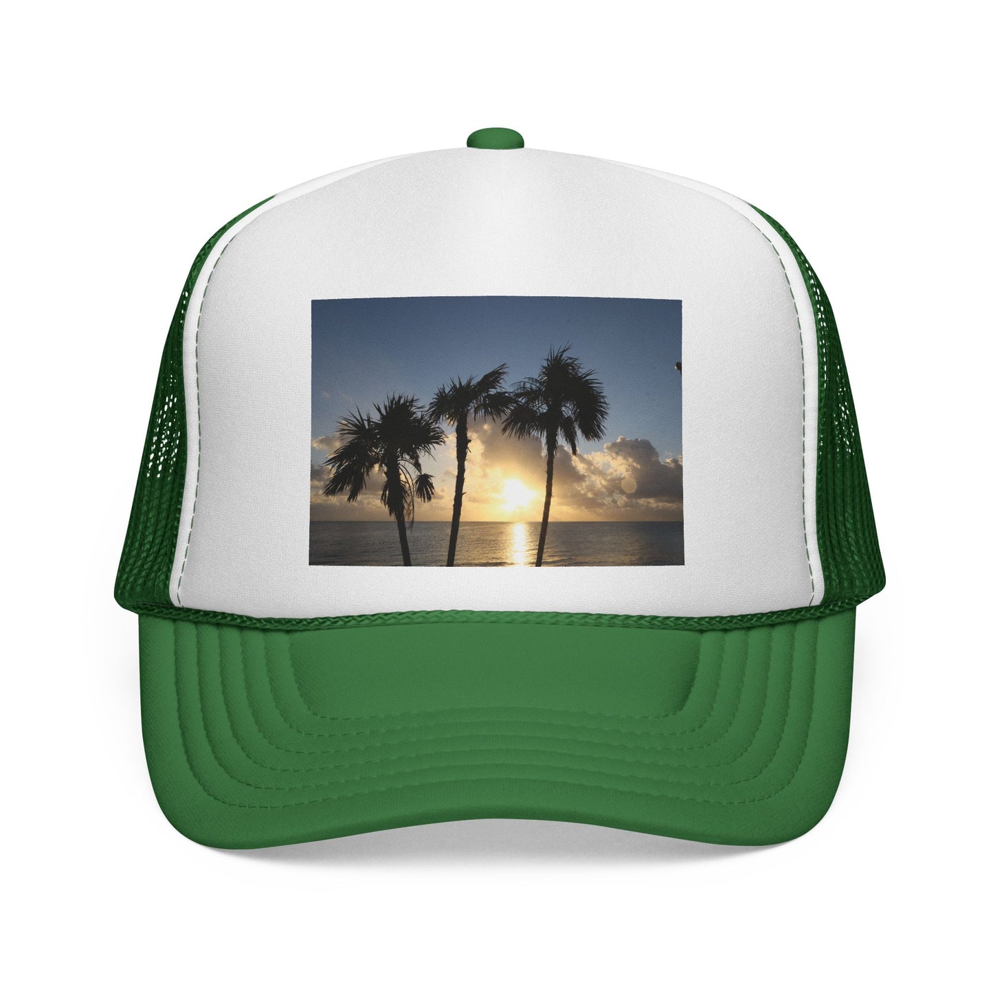 Sunset Palm Trucker Cap — Tropical Beach Sunset Mesh Hat
