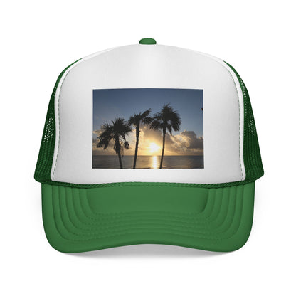 Sunset Palm Trucker Cap — Tropical Beach Sunset Mesh Hat