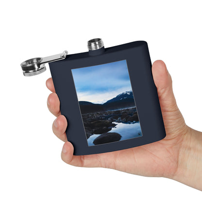 6oz Stainless Steel Flask — Mountain Lake Landscape Photo