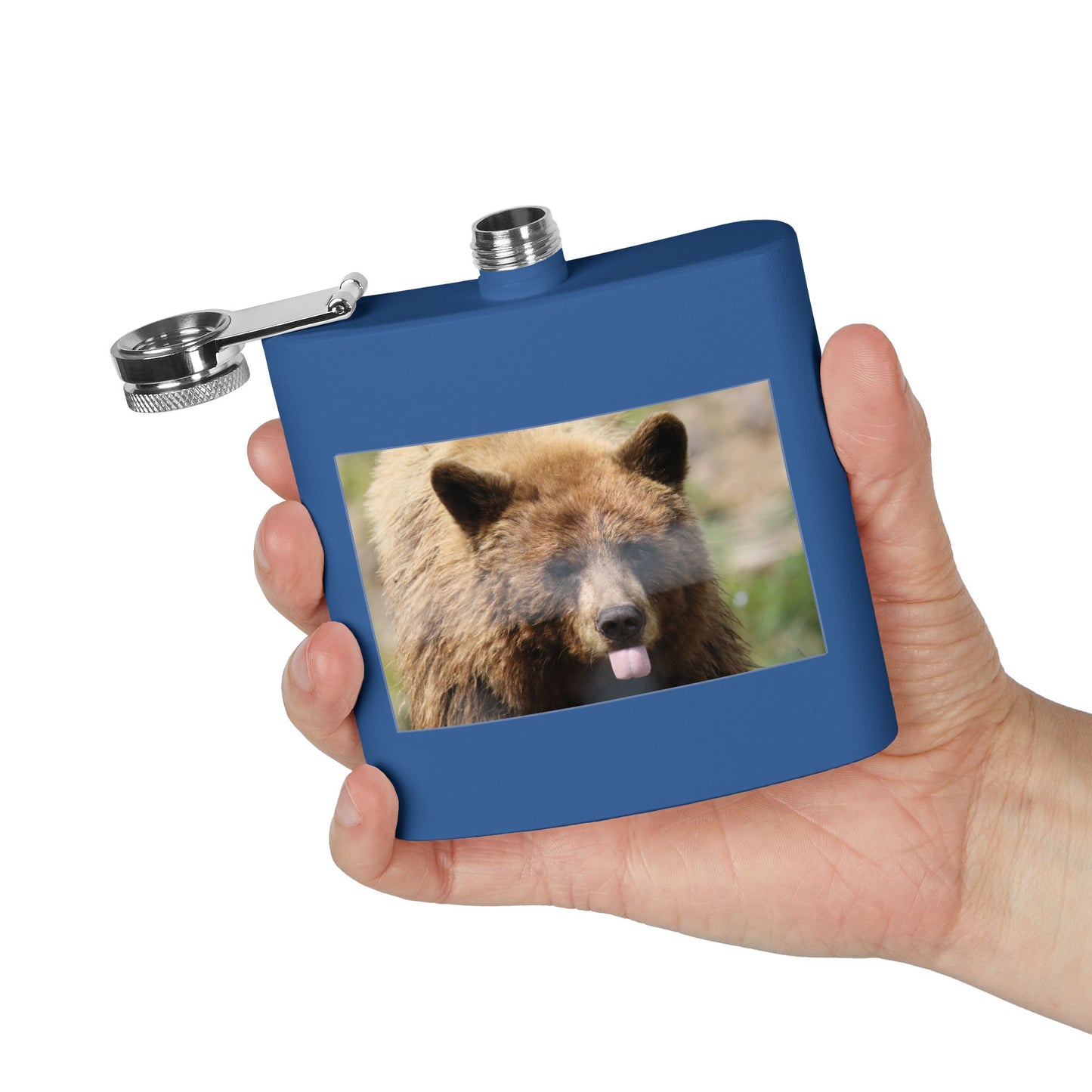 Bear Face 6oz Stainless Steel Flask — Funny Woodland Animal Hip Flask