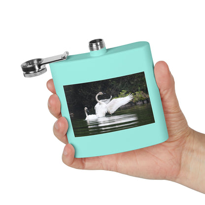Swan Pair 6oz Stainless Steel Flask — Elegant Wildlife Photo Hip Flask