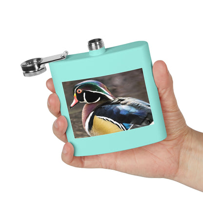 Wood Duck Stainless Steel Flask — 6oz Pocket Hip Flask for Birdwatchers & Outdoor Gifts