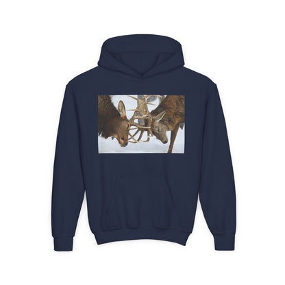Fighting Deer Antlers Youth Hoodie | Wildlife Nature Illustration