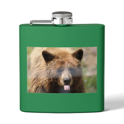 Bear Face 6oz Stainless Steel Flask — Funny Woodland Animal Hip Flask