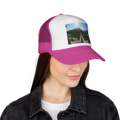 Trucker Hat - Mountain Suspension Bridge Photo Cap, Outdoor Adventure Travel Hat