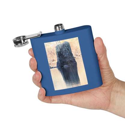 6oz Stainless Steel Flask with Tranquil Lake Rock Photo – Portable Outdoor Hip Flask