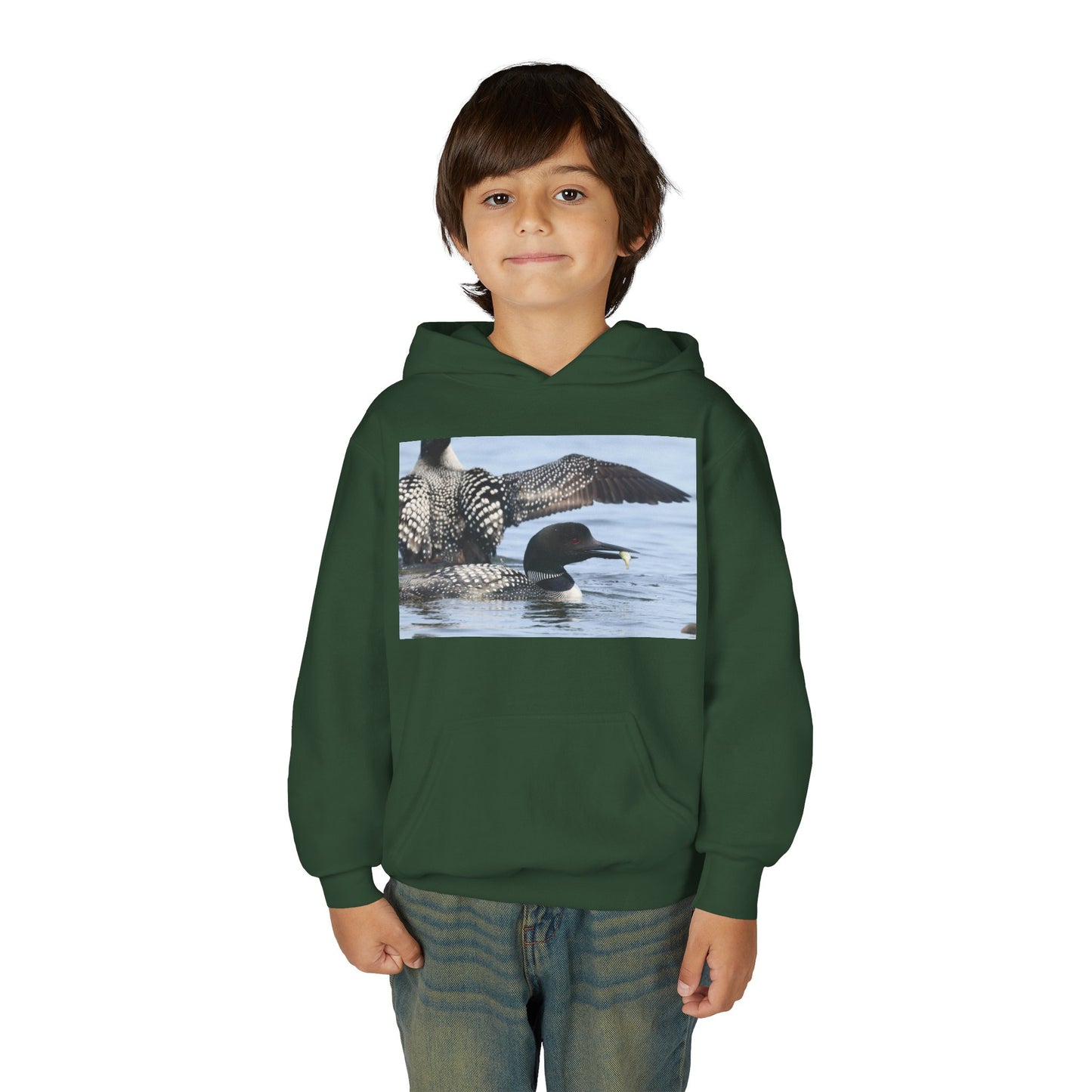 Loon Lake Youth Hoodie — Scenic Common Loon Wildlife Photo