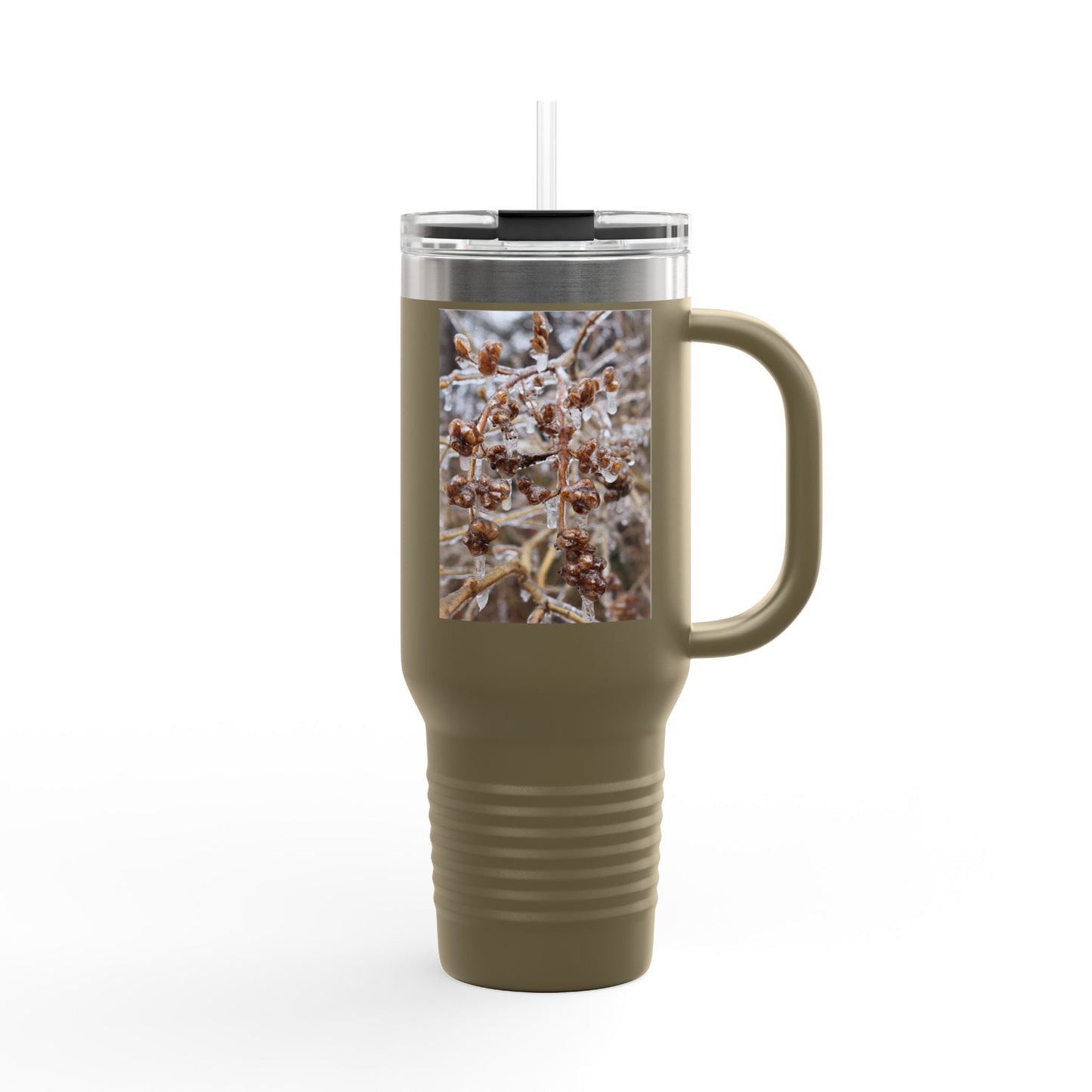 40oz Insulated Travel Mug with Frosted Branch Photo – Large Stainless Steel Tumbler