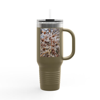 40oz Insulated Travel Mug with Frosted Branch Photo – Large Stainless Steel Tumbler